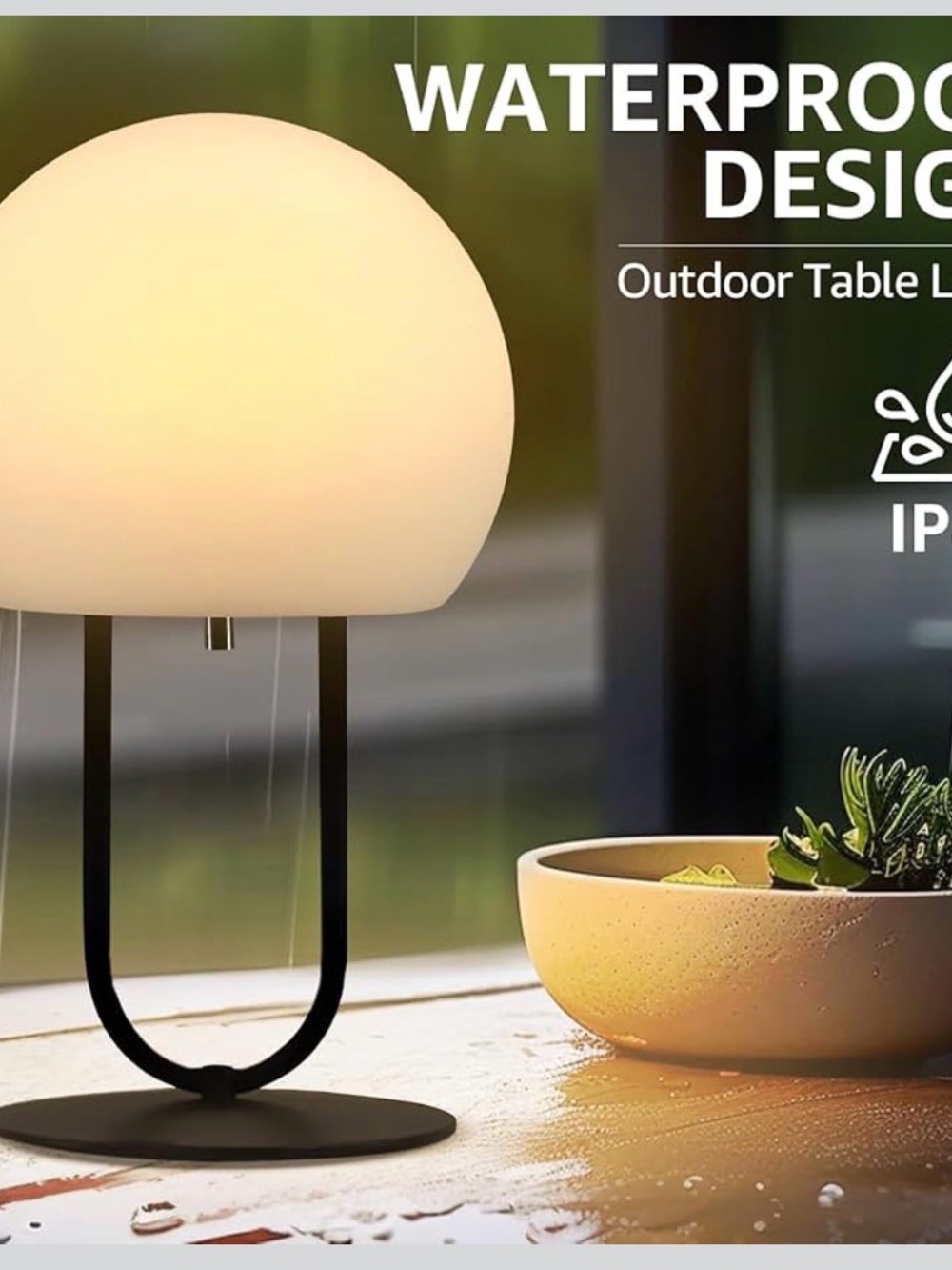 Modern indoor/Outdoor Table Lamp - White Globe with Black Base